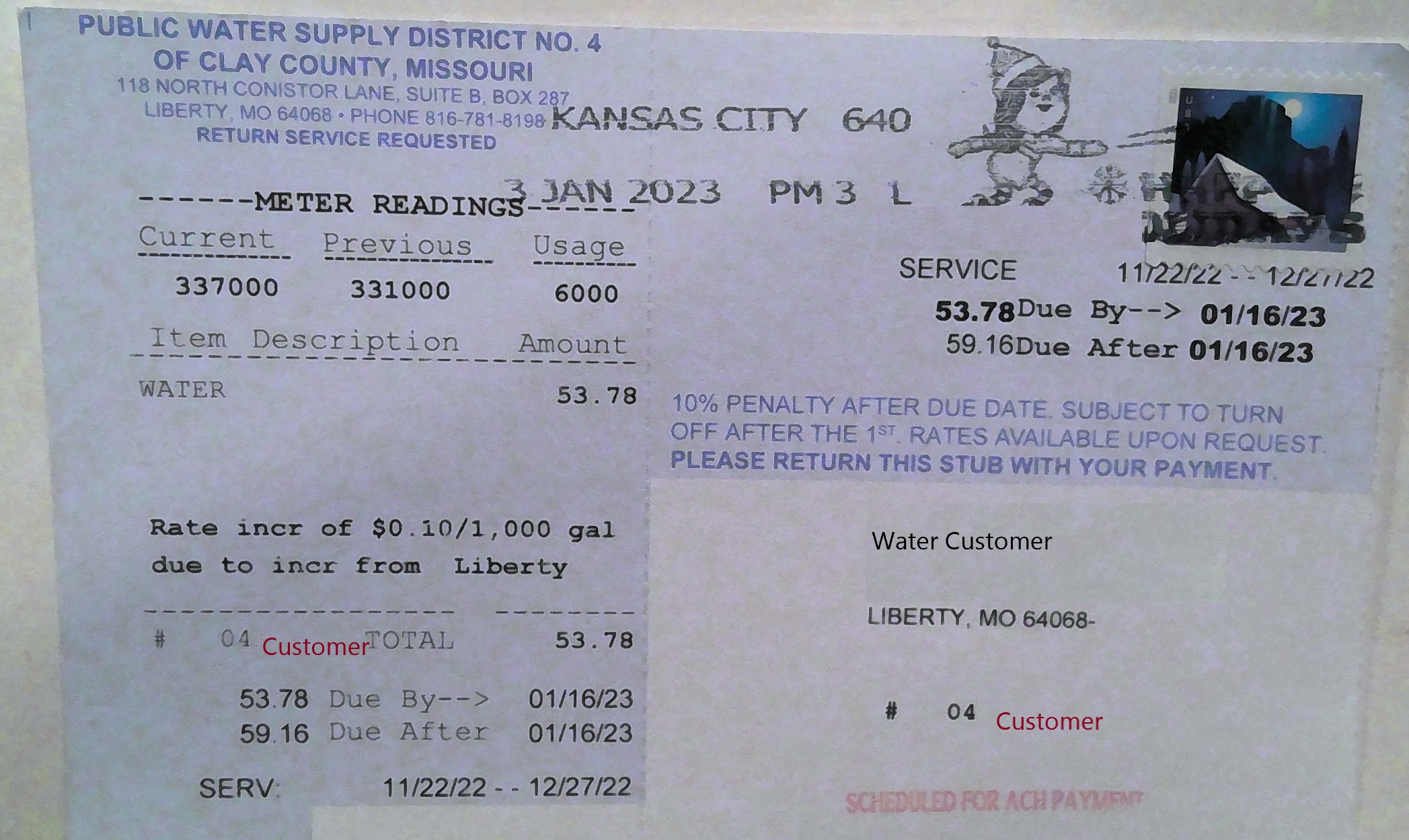 An example bill post card